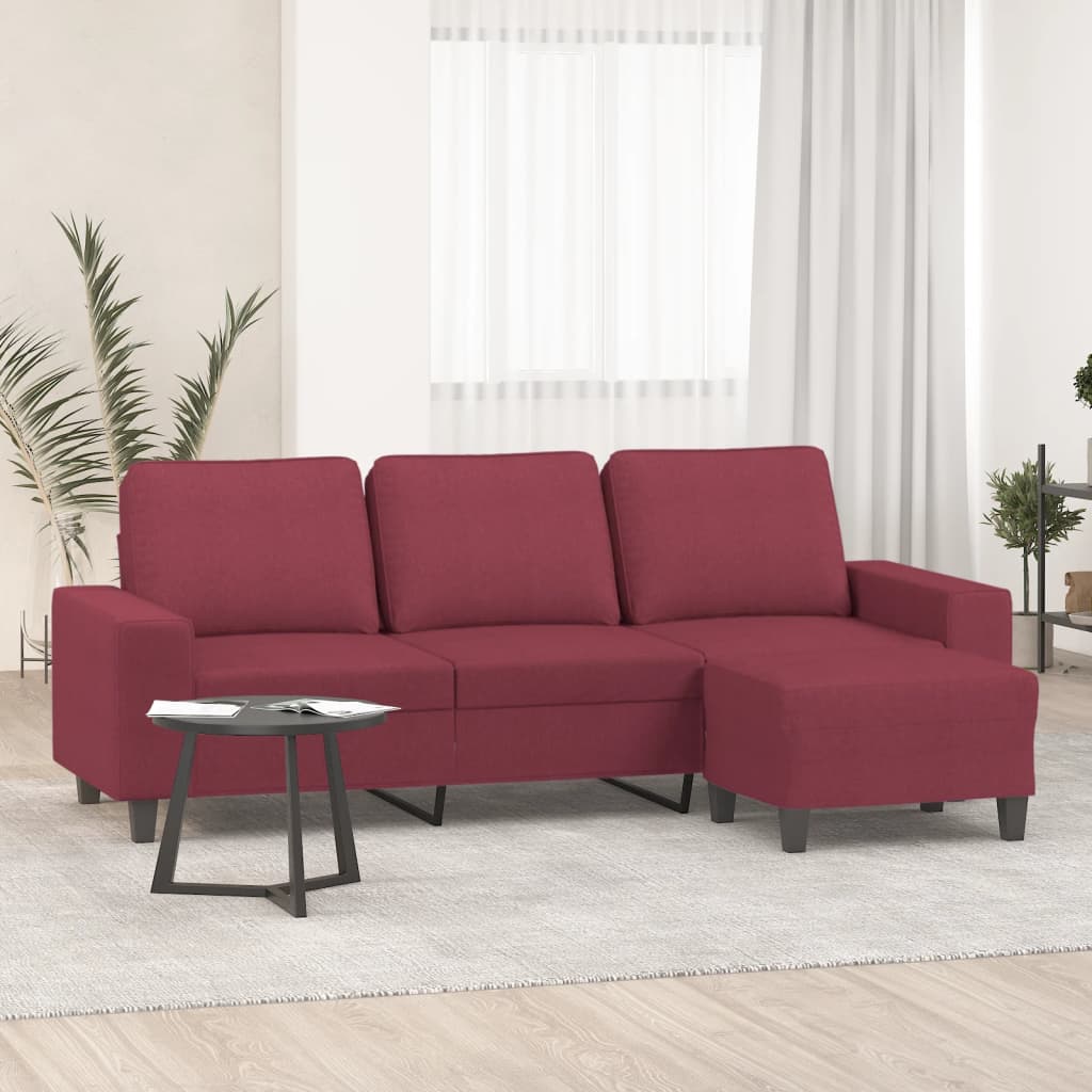 3-personers sofa med fodskammel 180 cm stof Vinrød