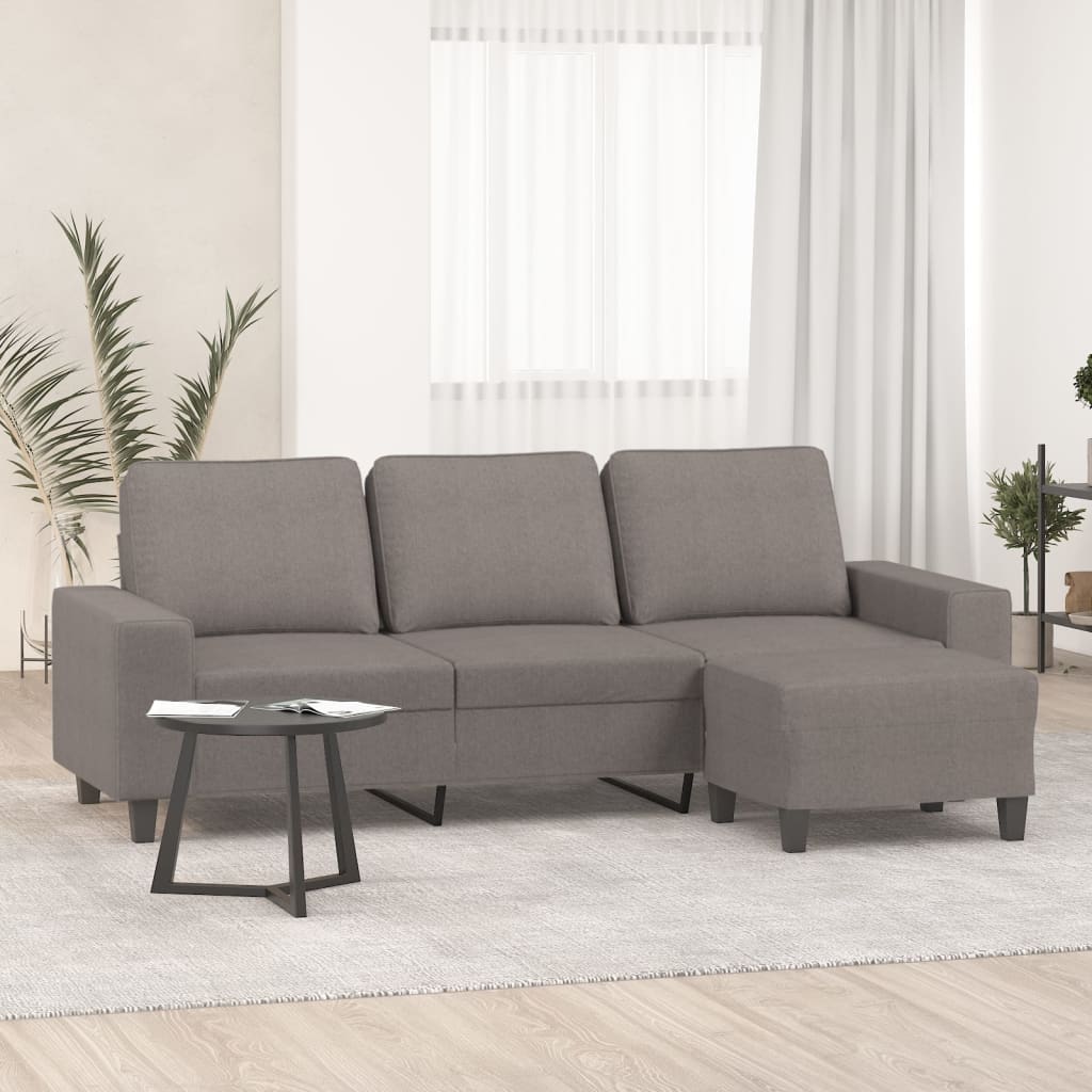 3-personers sofa med fodskammel 180 cm stof Grbrun