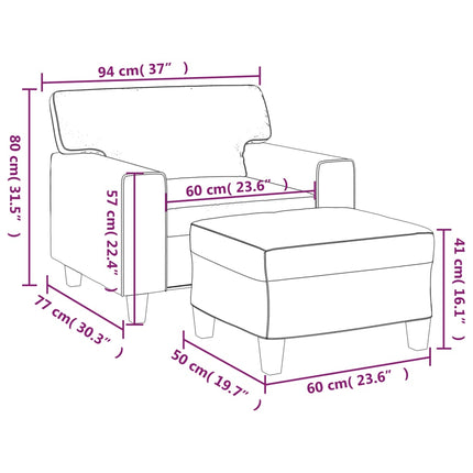 sofastol med fodskammel 60 cm kunstlæder sort