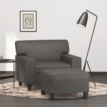 sofastol med fodskammel 60 cm kunstlæder grå