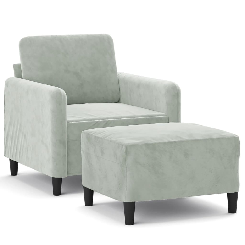 sofastol med fodskammel 60 cm velour lysegrå