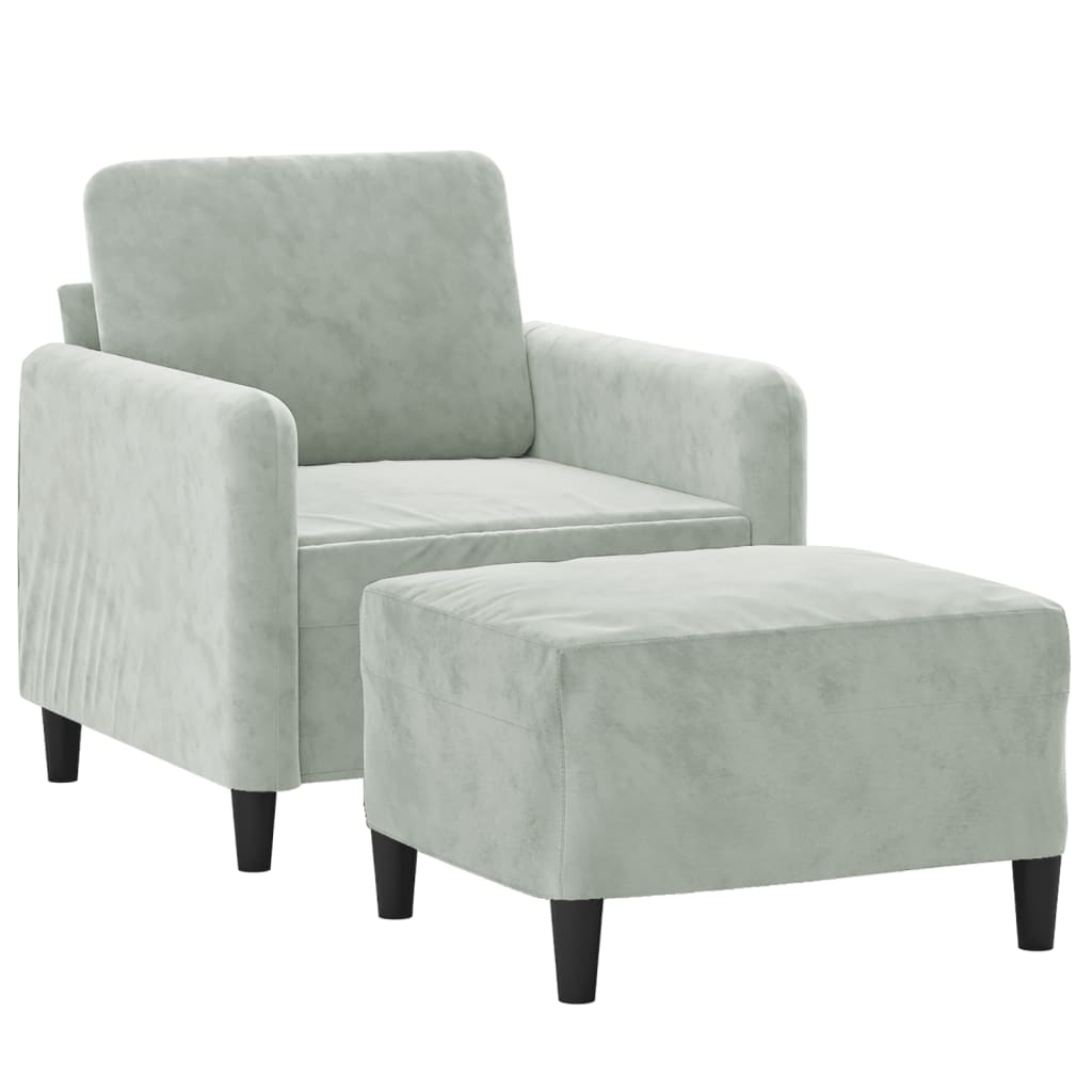 sofastol med fodskammel 60 cm velour lysegrå