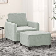 sofastol med fodskammel 60 cm velour lysegrå