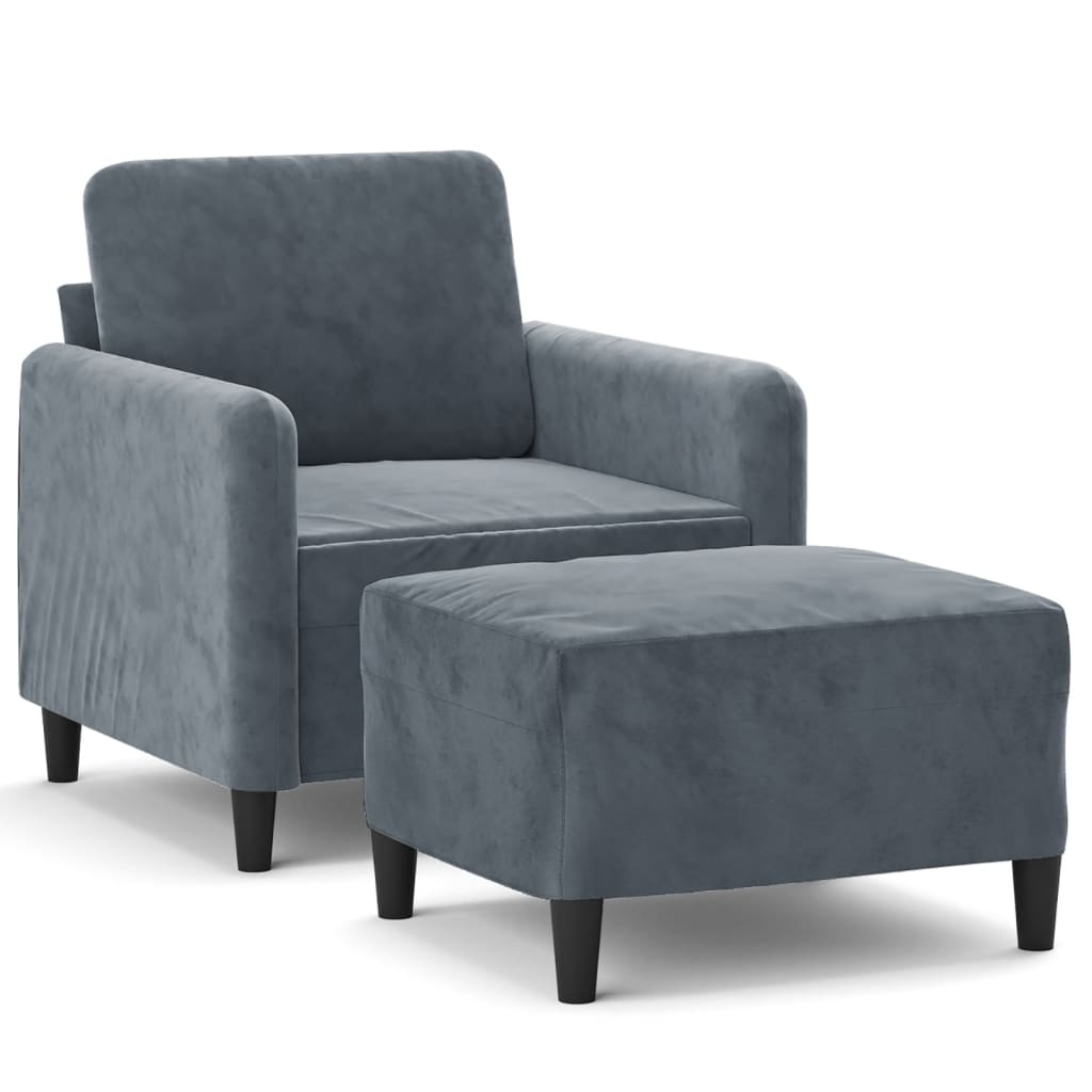 sofastol med fodskammel 60 cm velour mørkegrå