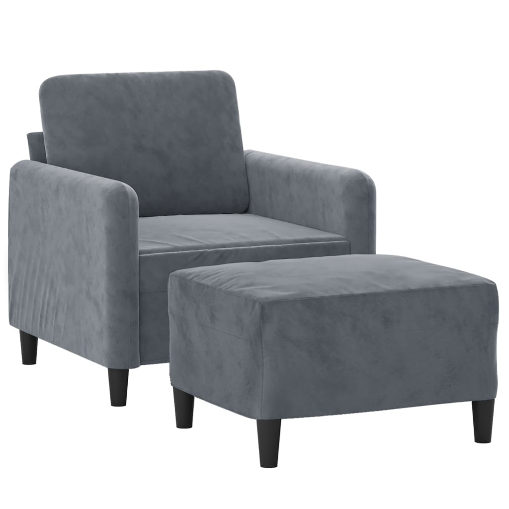 sofastol med fodskammel 60 cm velour mørkegrå