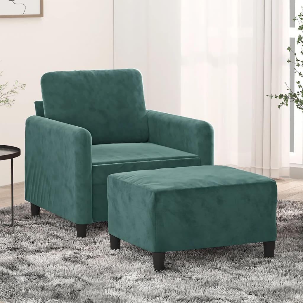 sofastol med fodskammel 60 cm velour mørkegrøn