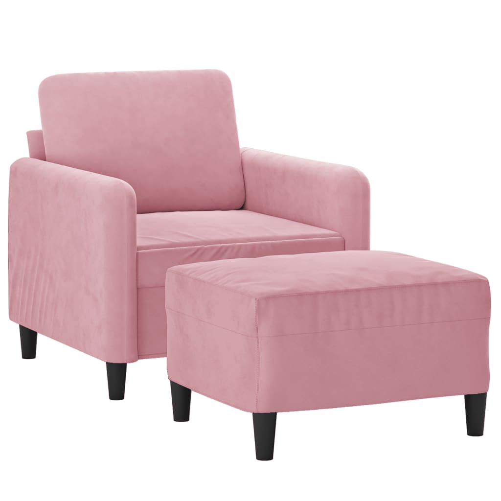 sofastol med fodskammel 60 cm velour lyserød