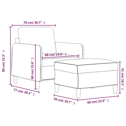 sofastol med fodskammel 60 cm velour vinrød