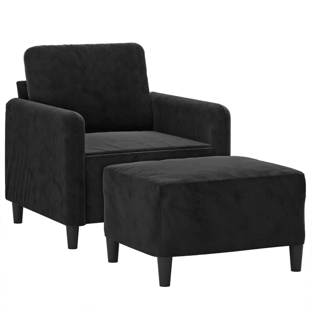 sofastol med fodskammel 60 cm velour sort