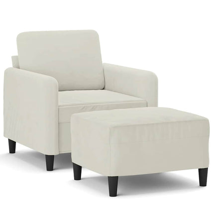 sofastol med fodskammel 60 cm velour cremefarvet