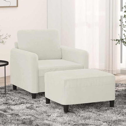 sofastol med fodskammel 60 cm velour cremefarvet