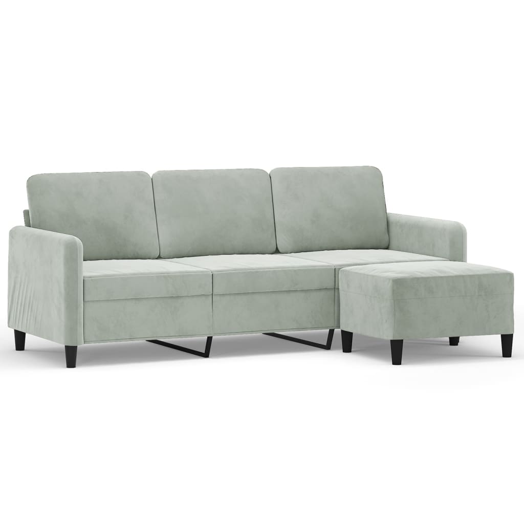 3-personers sofa med fodskammel 180 cm velour lysegrå