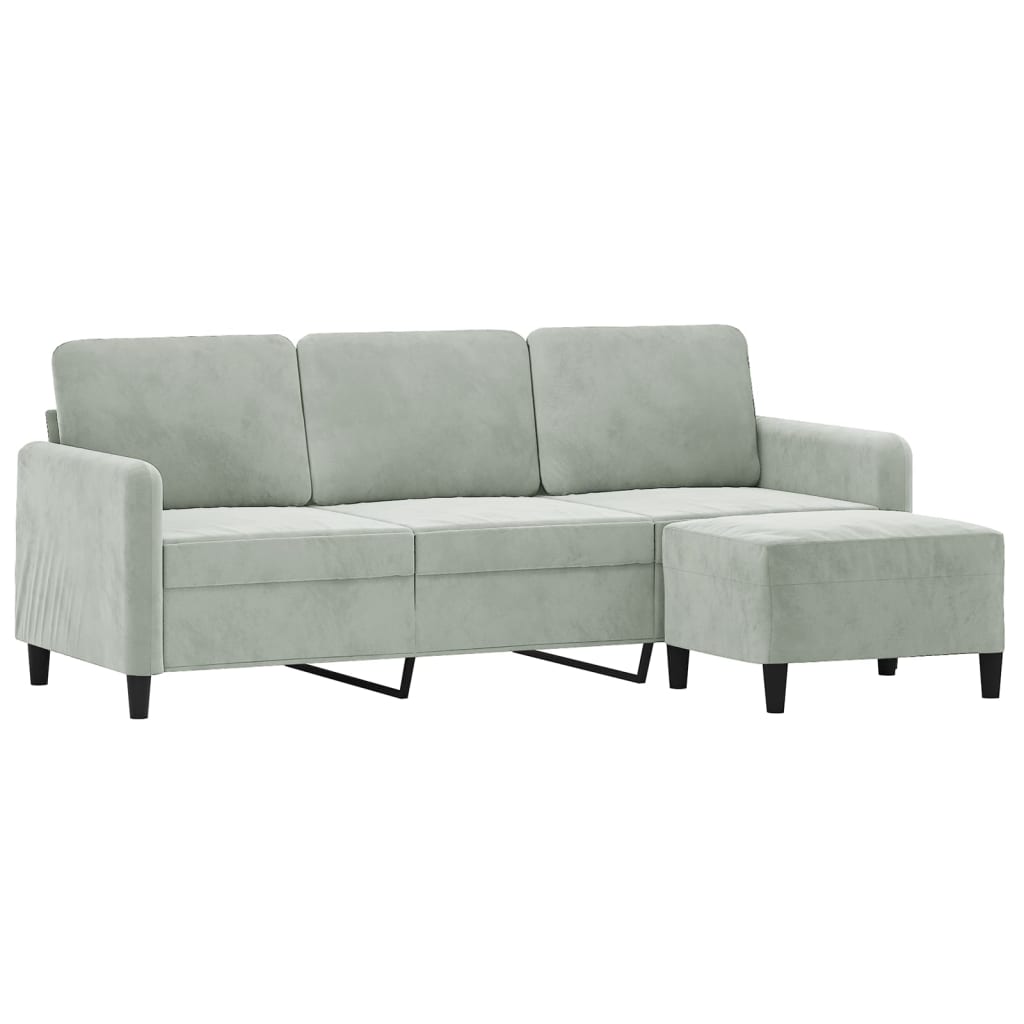 3-personers sofa med fodskammel 180 cm velour lysegrå