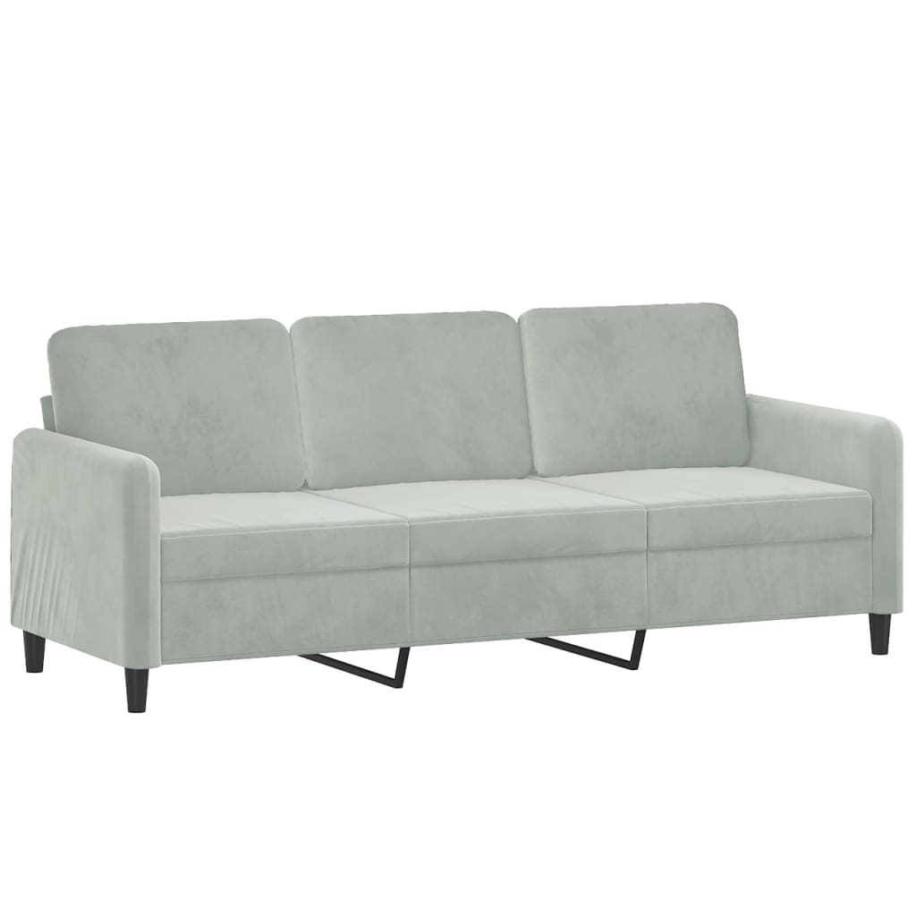 3-personers sofa med fodskammel 180 cm velour lysegrå