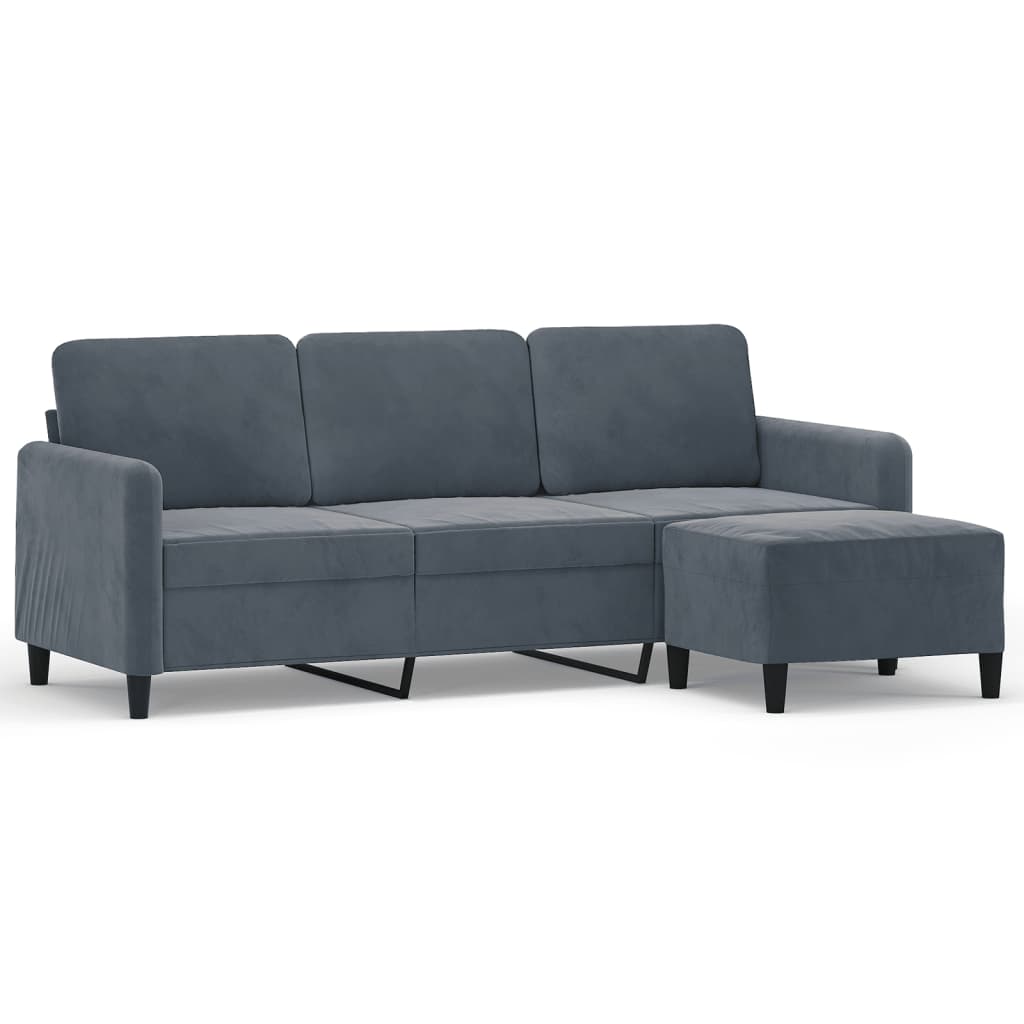 3-personers sofa med fodskammel 180 cm velour mørkegrå