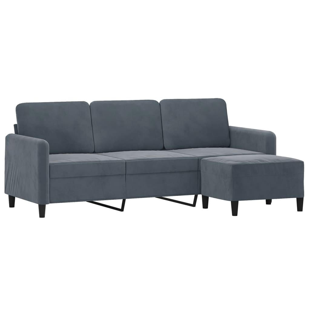 3-personers sofa med fodskammel 180 cm velour mørkegrå