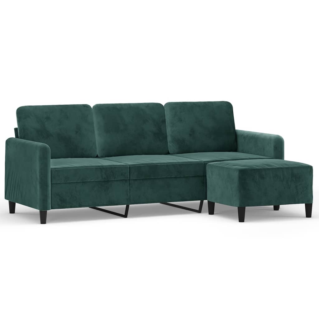 3-personers sofa med fodskammel 180 cm velour Mørkegrøn