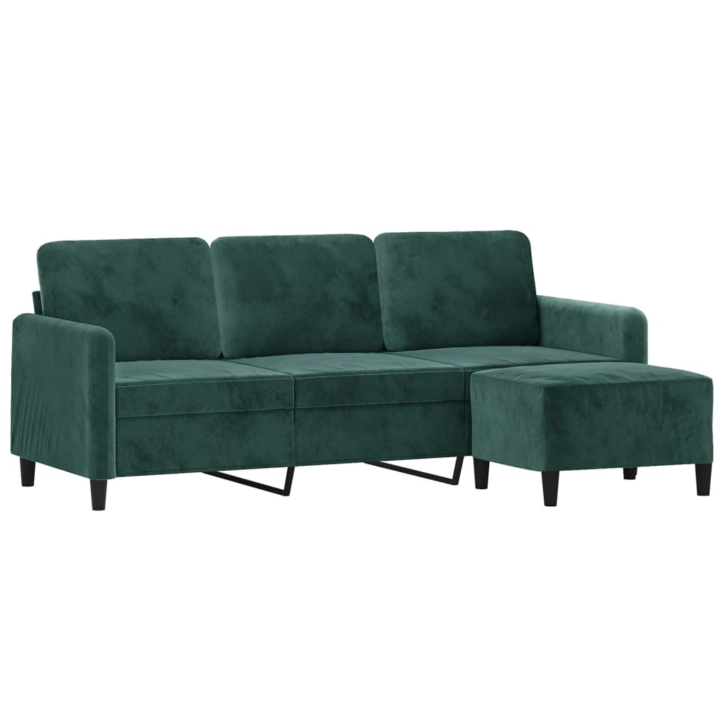 3-personers sofa med fodskammel 180 cm velour Mørkegrøn
