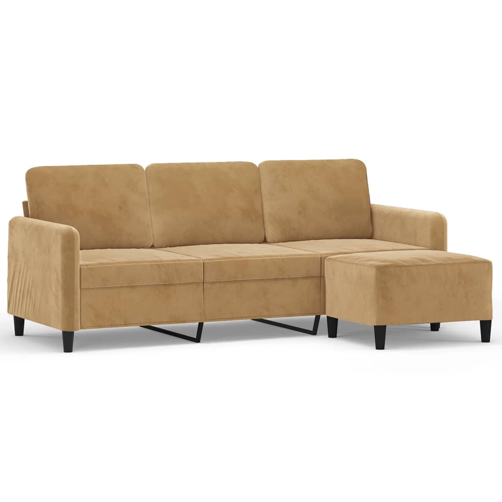 3-personers sofa med fodskammel 180 cm velour brun