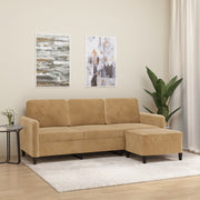 3-personers sofa med fodskammel 180 cm velour brun