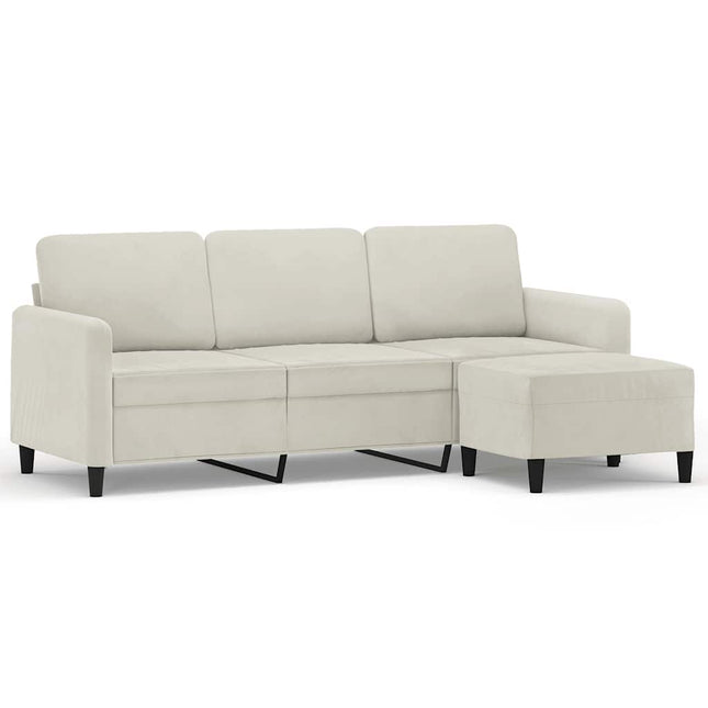 3-personers sofa med fodskammel 180 cm velour cremefarvet