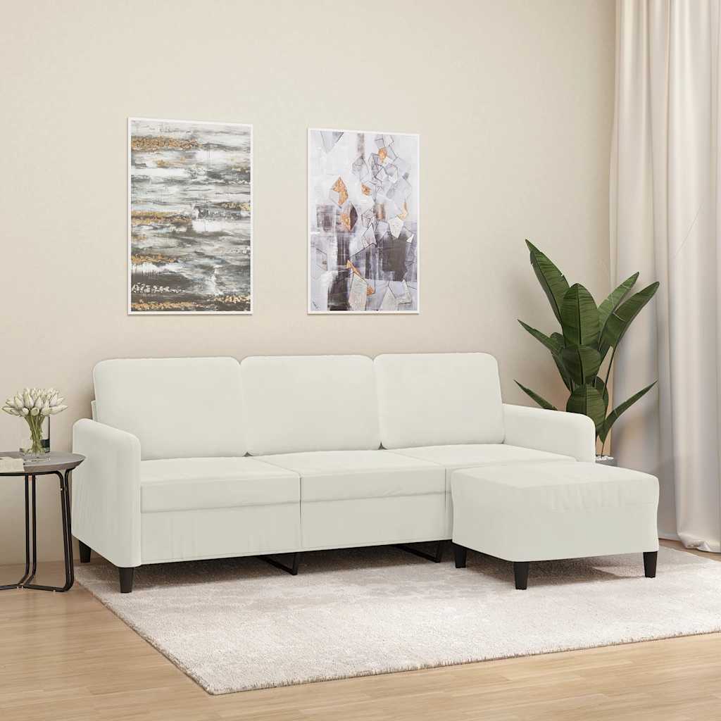 3-personers sofa med flytbar fodskammel 180 cm - velour, cremefarvet