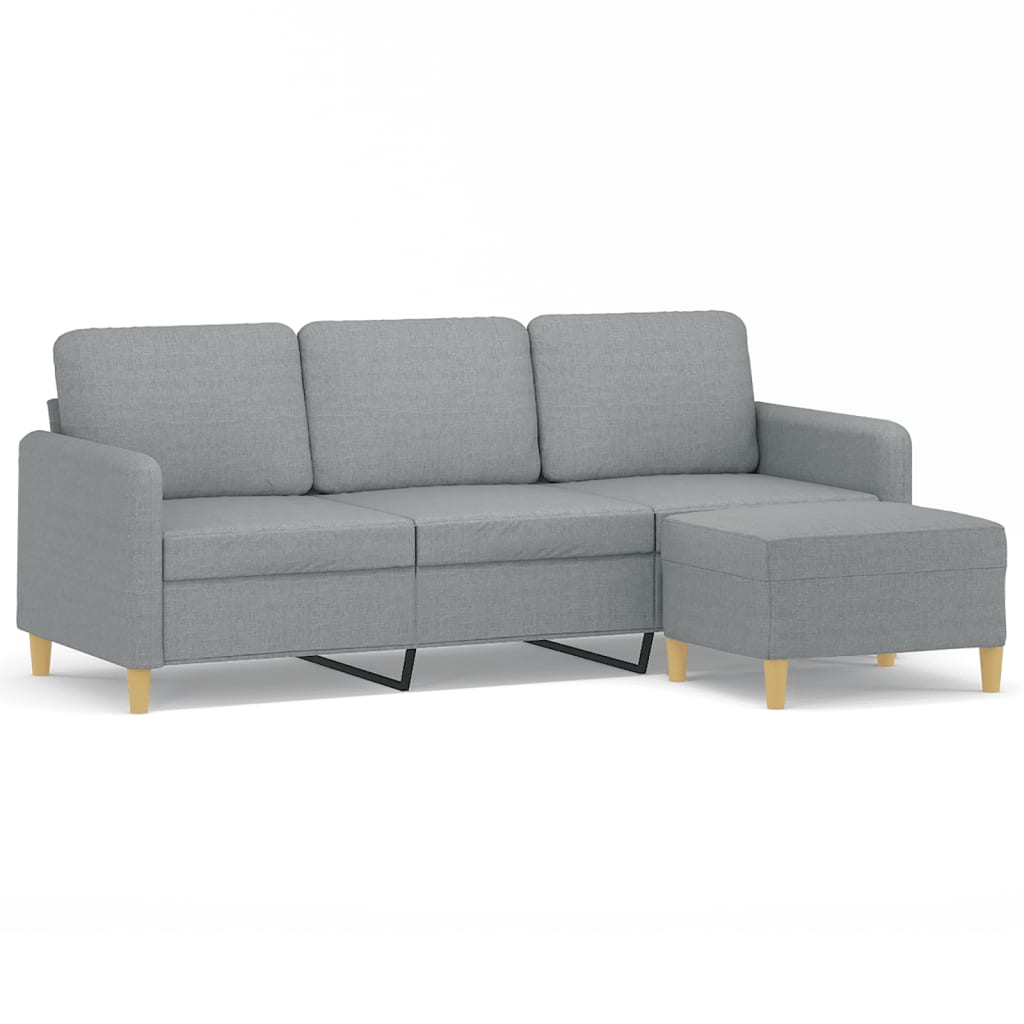 3-personers sofa med fodskammel 180 cm stof Lysegrå