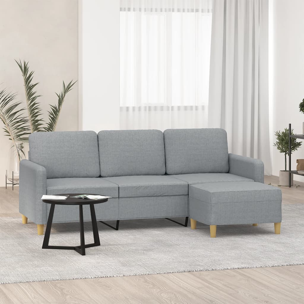 3-personers sofa med fodskammel 180 cm stof Lysegr