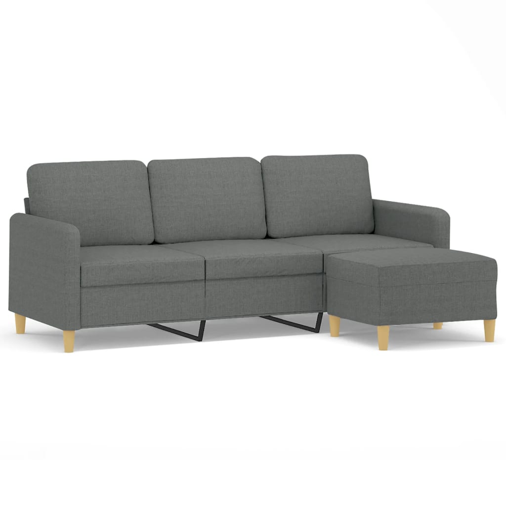 3-personers sofa med fodskammel 180 cm stof Mørkegrå