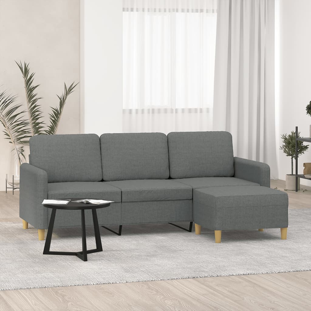3-personers sofa med fodskammel 180 cm stof Mrkegr
