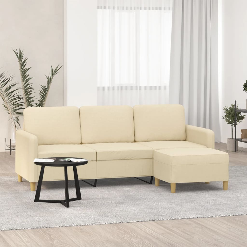 3-personers sofa med fodskammel 180 cm stof Cremefarvet