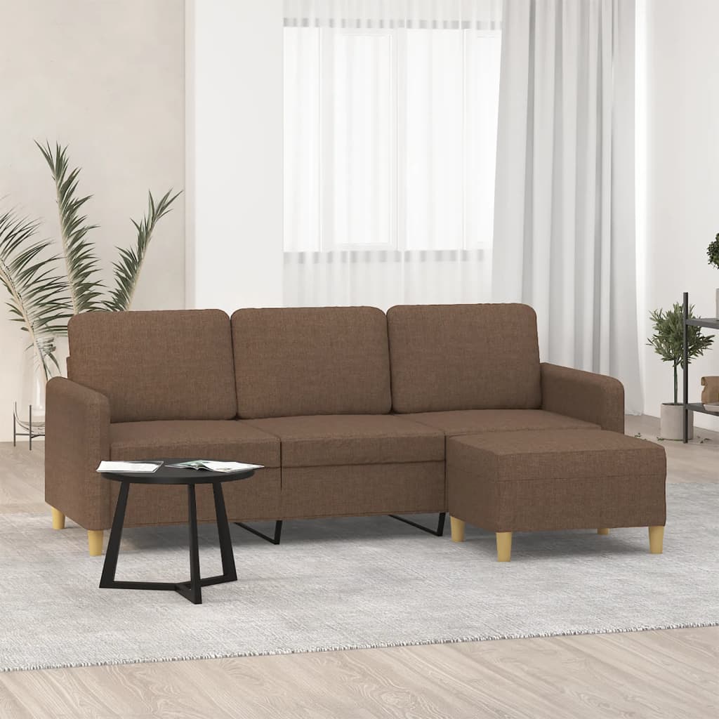 3-personers sofa med fodskammel 180 cm stof Brun