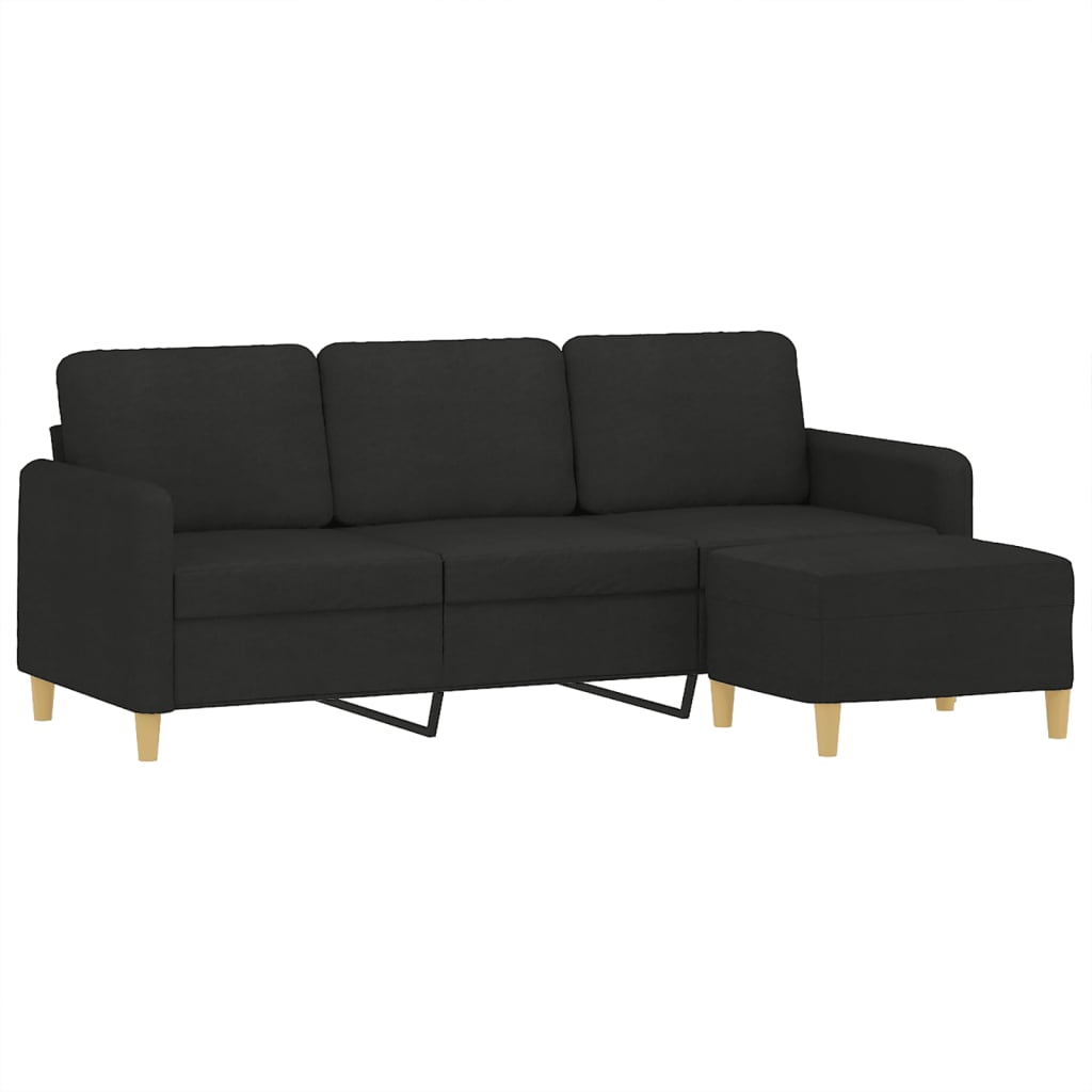 3-personers sofa med fodskammel 180 cm sort