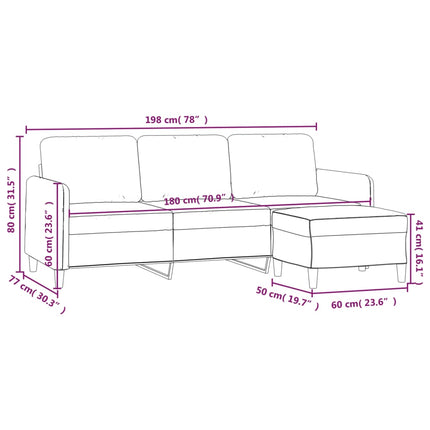 3-personers sofa med fodskammel 180 cm stof Vinrød