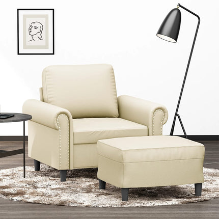 sofastol med fodskammel 60 cm kunstlæder cremefarvet