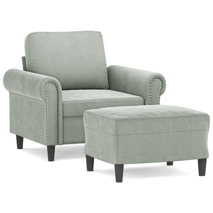 sofastol med fodskammel 60 cm velour lysegrå