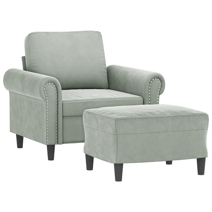 sofastol med fodskammel 60 cm velour lysegrå