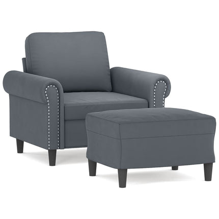 sofastol med fodskammel 60 cm velour mørkegrå