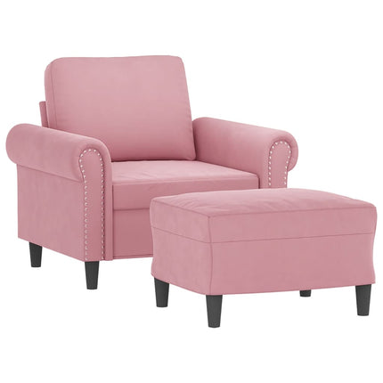 sofastol med fodskammel 60 cm velour lyserød