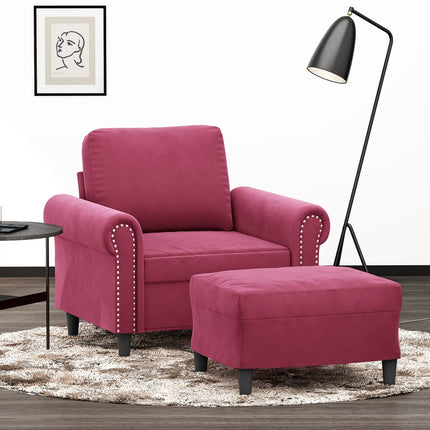sofastol med fodskammel 60 cm velour vinrød