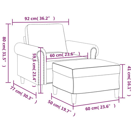 sofastol med fodskammel 60 cm velour cremefarvet