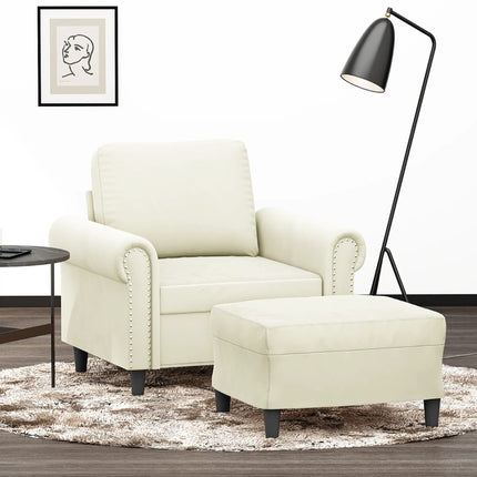 sofastol med fodskammel 60 cm velour cremefarvet