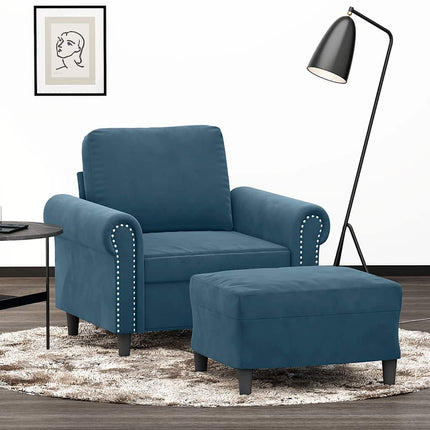 sofastol med fodskammel 60 cm velour blå