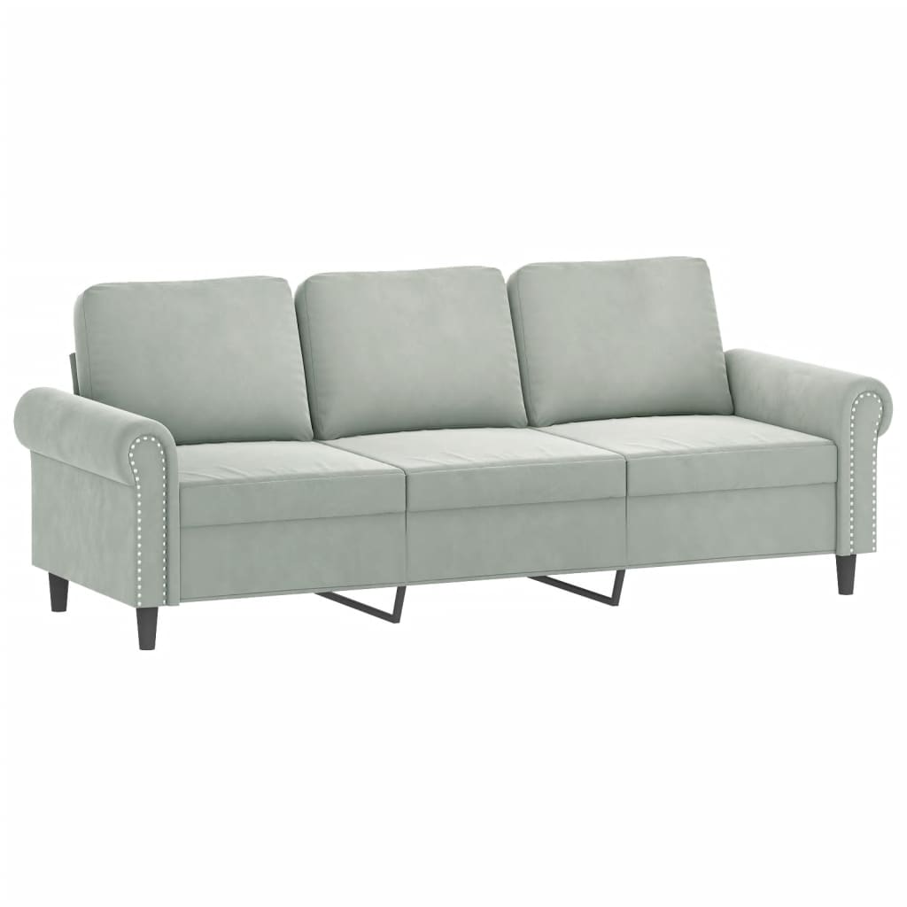 3-personers sofa med fodskammel 180 cm velour lysegrå