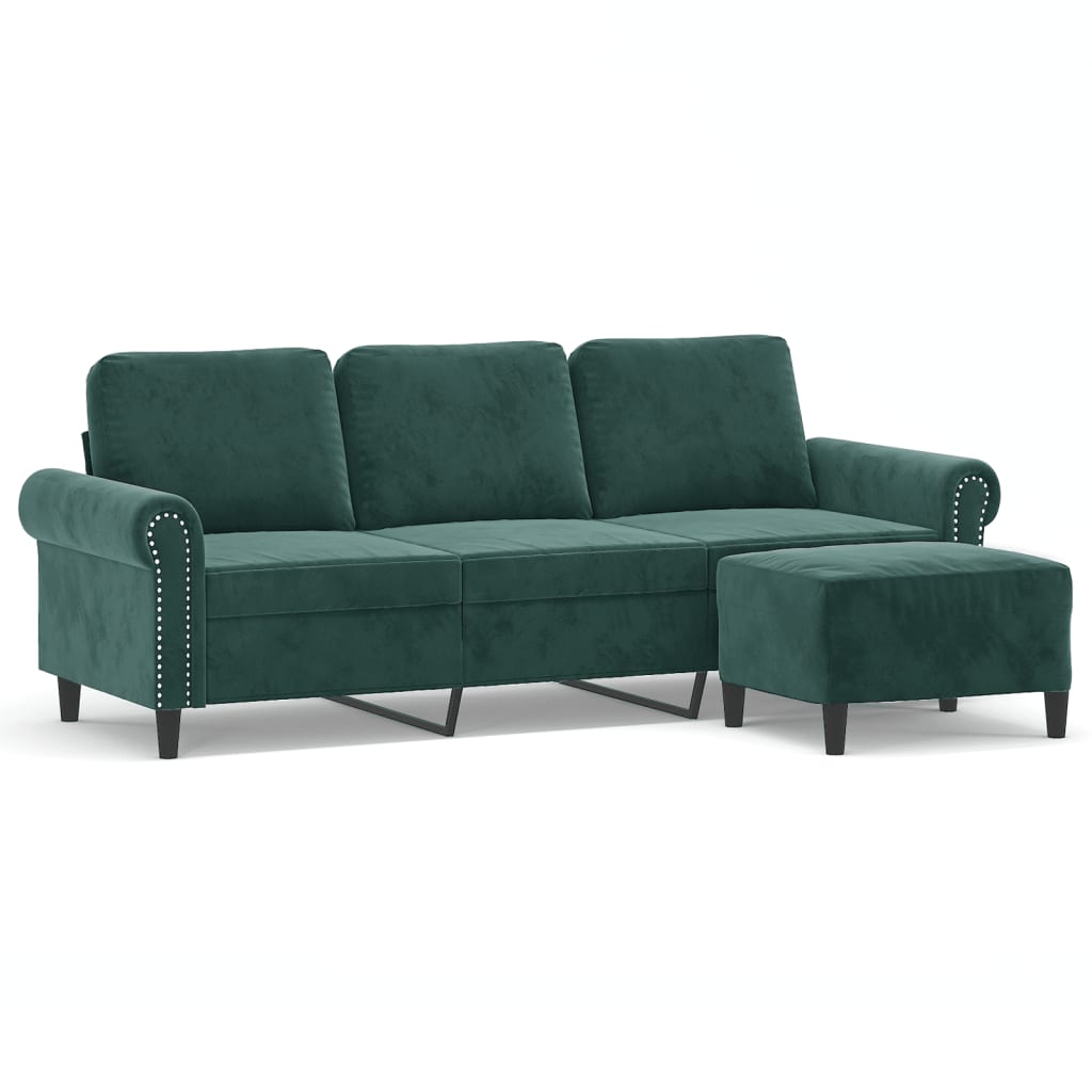 3-personers sofa med fodskammel 180 cm velour Mørkegrøn
