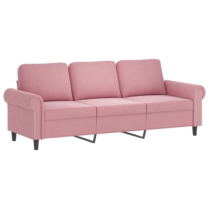 3-personers sofa med fodskammel 180 cm velour lyserød