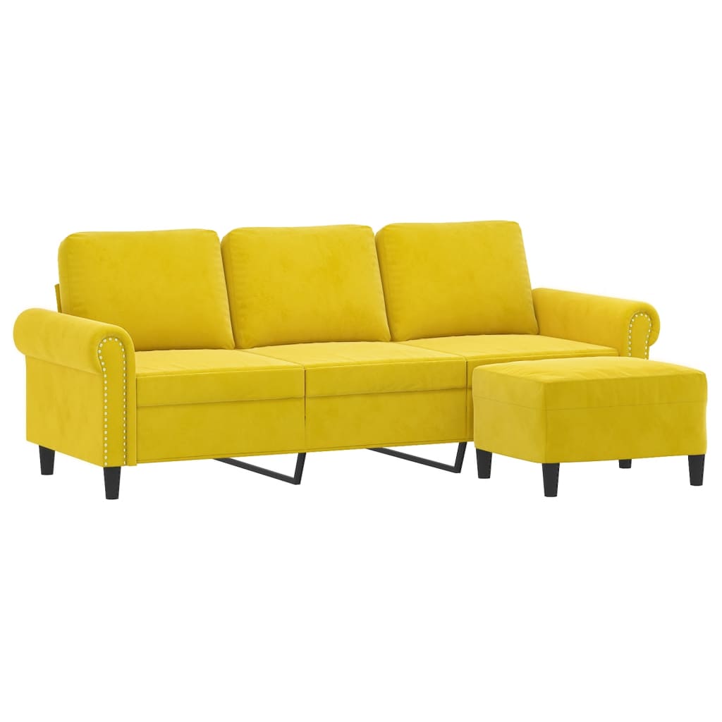 3-personers sofa med fodskammel 180 cm velour gul