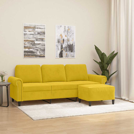 3-personers sofa med fodskammel 180 cm velour gul