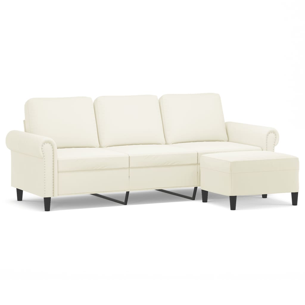 3-personers sofa med fodskammel 180 cm velour cremefarvet