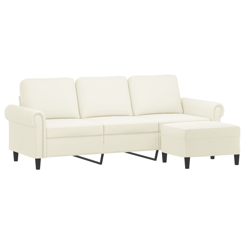 3-personers sofa med fodskammel 180 cm velour cremefarvet